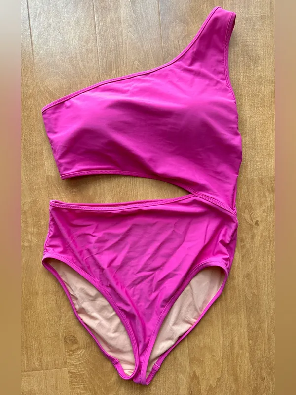 J. Crew Cutout One-Shoulder One-Piece Swimsuit, Fuchsia, Size Large - Image 4