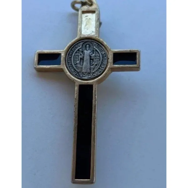 Vintage Ebony Inlay Crucifix Pendant 3" Jesus Christ Pectoral cross Pendant - Image 7