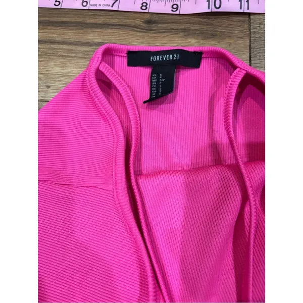 Forever 21 Neon Pink Ribbed High Neck Bodysuit | Size Small - Image 4