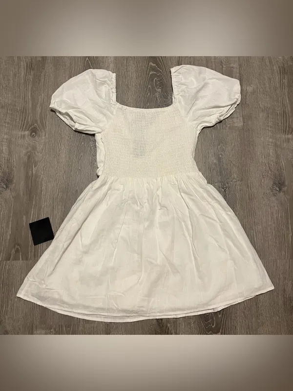 Lulus White Linen Blend Puff Sleeve Mini Dress Womens Size M NWT - Image 11