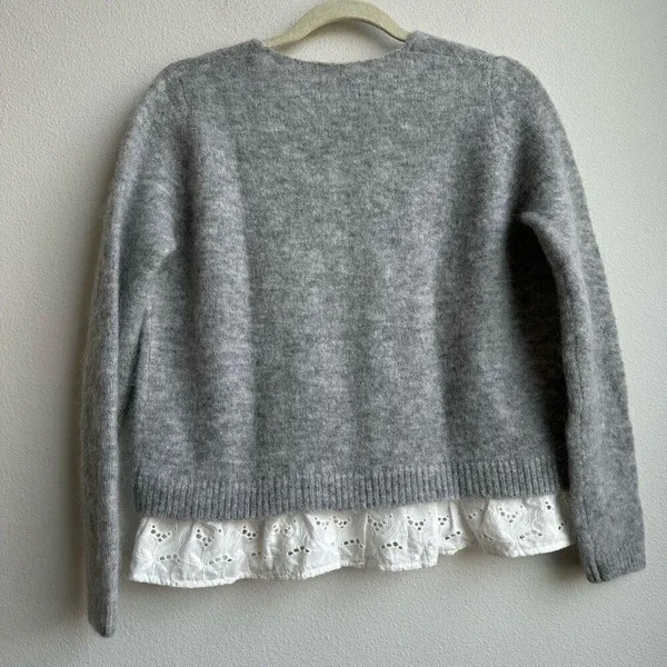 Sezane Alfred Kid Mohair Merino Knit Jumper Sweater Gray V Neck Size Small - Image 7