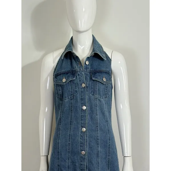House of Harlow 1960 Women’s Denim Halter Mini Dress Backless Y2K Blue Size S - Image 6