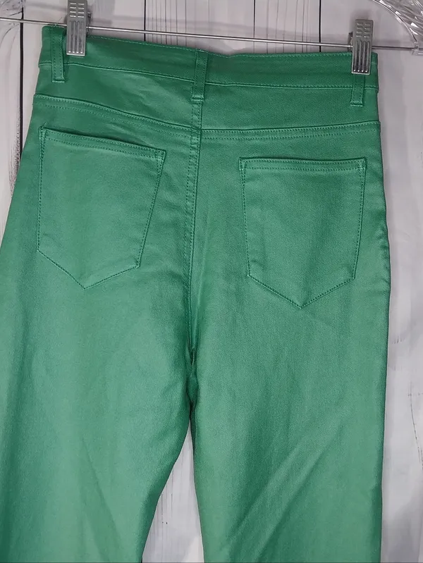 Edikted Luna Green Faux Leather Mid Rise Women's Flare Y2K FashionEdgy Pants - Image 6