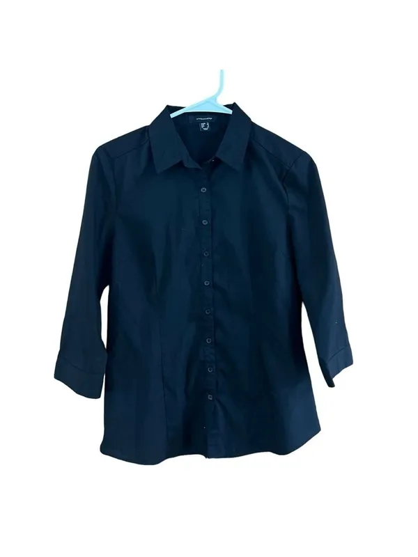 Atmosphere Black Button Up Three Quarter Sleeve Size 8 - Image 2