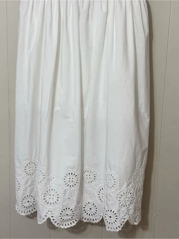 Abercrombie & Fitch White Eyelet Midi Dress L Cottagecore Smocked Pockets - Image 3