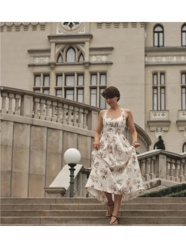 Brock Collection x H&M Lyocell Blend Cream Floral Long Cross Back Dress DESIGNER - Image 8