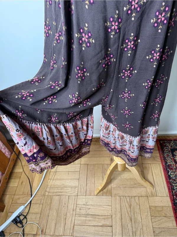 Natural Life Bohemian Brown and Pink Floral Wide Leg Romper - Image 7