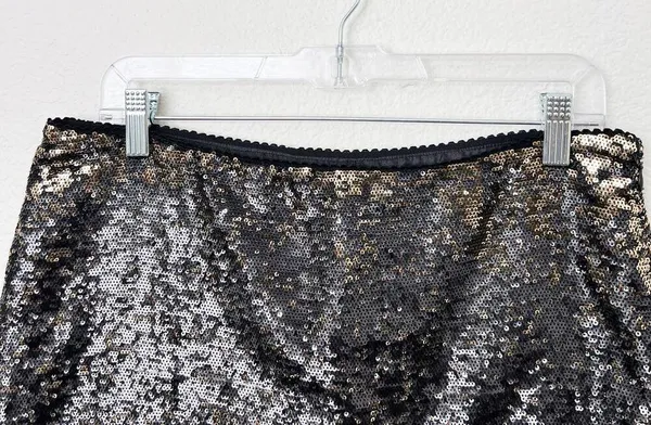 [Vintage] Forever 21 Black Gold Sequined Low Rise Mini Skirt Y2K 90s Sz Large L - Image 5