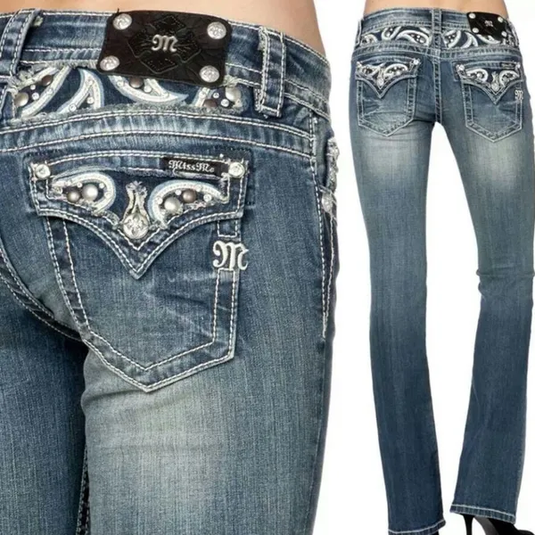 Miss Me Bootcut Western Thick‎ Stitch Flap Pocket Embellished Denim Jeans - Image 2
