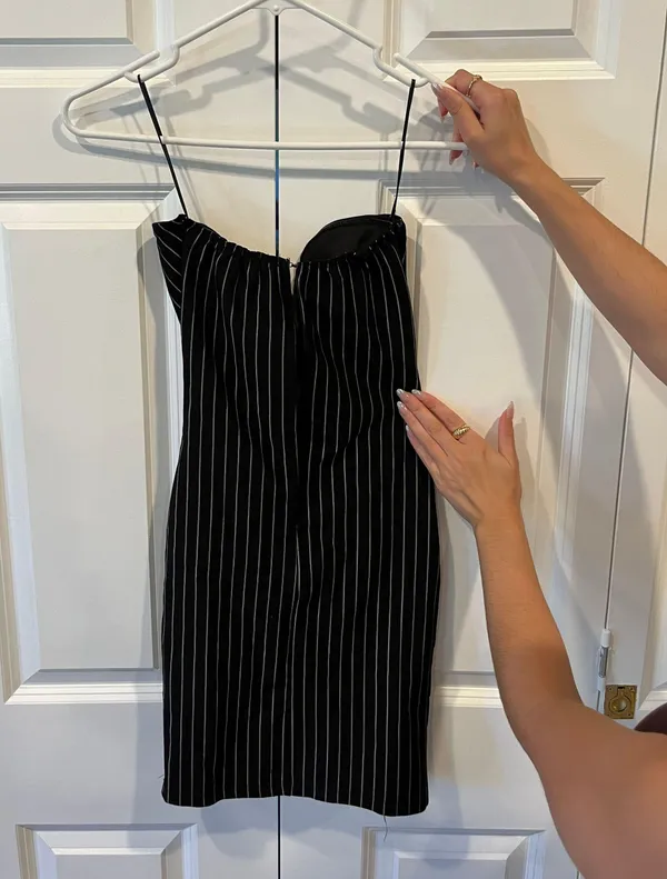 Strapless Pinstripe Bodycon Dress - Image 2