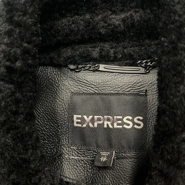 NEW Express black faux fur shearling Moto coat Sz XS Faux Leather Zipper chic - Image 6
