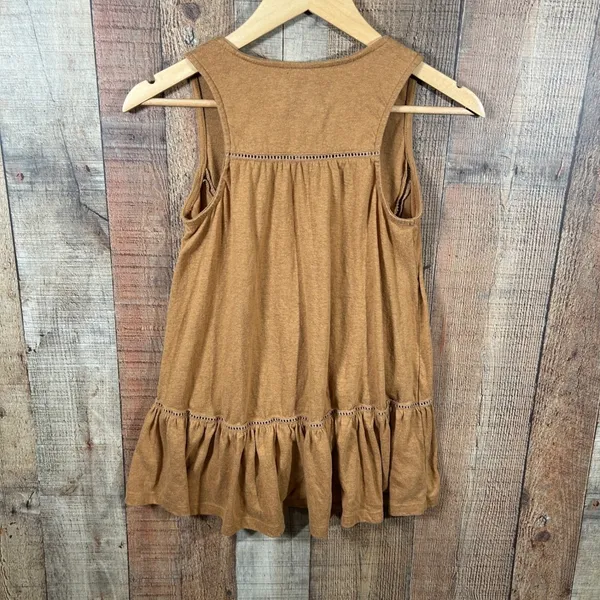 Anthropologie Brown Cotton Blend Tiered Babydoll Tank Top Ladder Lace XS - Image 6
