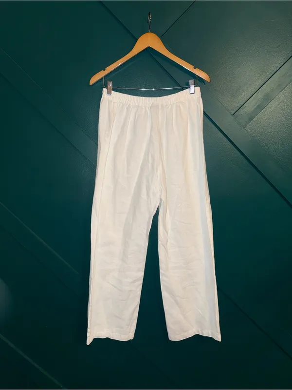 Amelline White Wide Leg Linen Pants Lightweight Laganlook Minimalist - Image 2