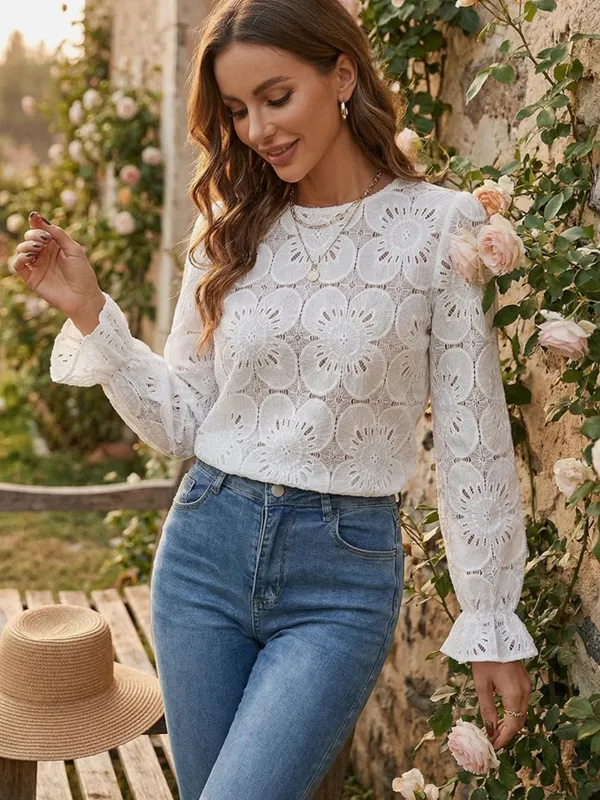 CUPSHE Women’s Small White Floral Lace Long Sleeve Blouse Top Boho Romantic - Image 4