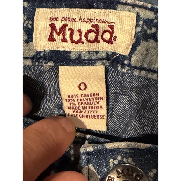 Vintage Mudd Blue Floral Shortie Low Rise Denim Shorts Frayed Hem Size 0 Y2K - Image 3