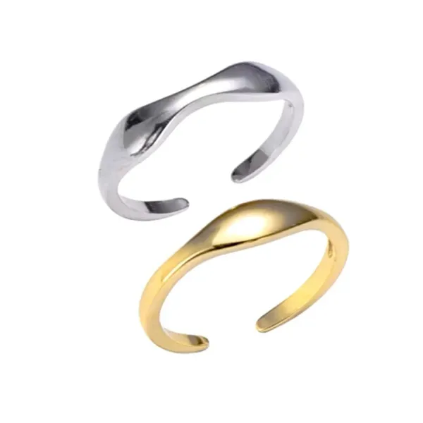 Boutique NEW‎ 14k Yellow Gold Plated 925 Silver Wave Stacking Band Ring - Image 7