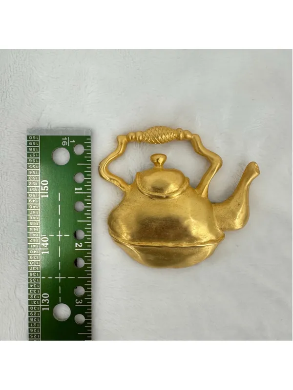 Vintage Teapot Pin Brooch Gold Tone Whimsical Novelty Statement Estate Piece - Image 4