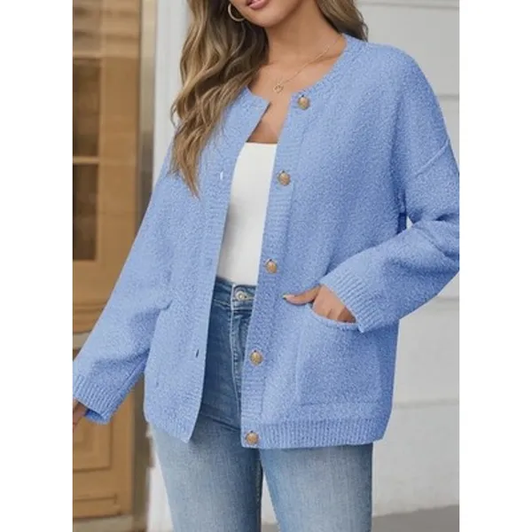 Saodimallsu Soft Knit W/ Pockets Cardigan Blue Women’s L - Image 3