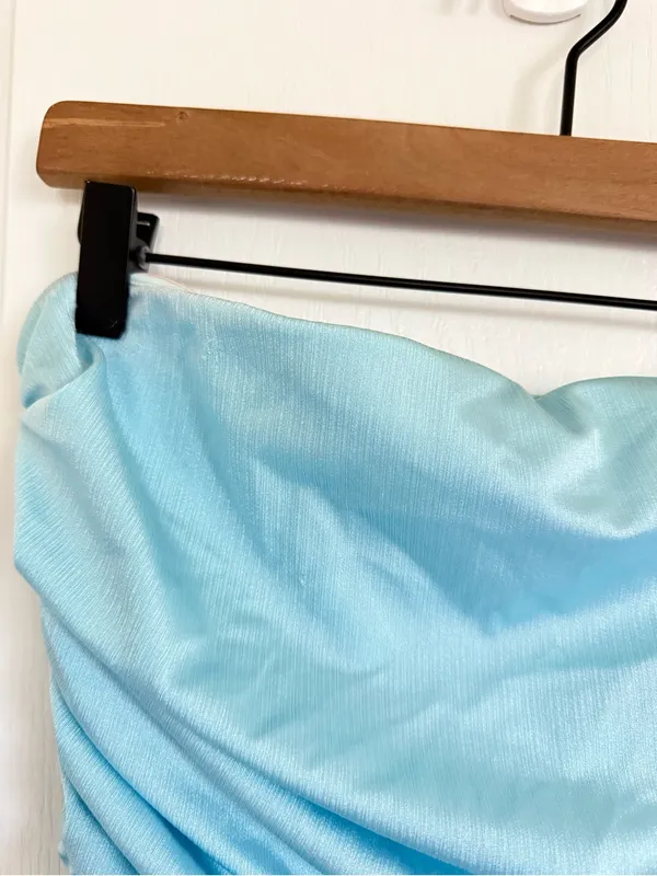 Amanda Uprichard Anja Strapless Ruched Mini Dress in Light Blue - Image 7