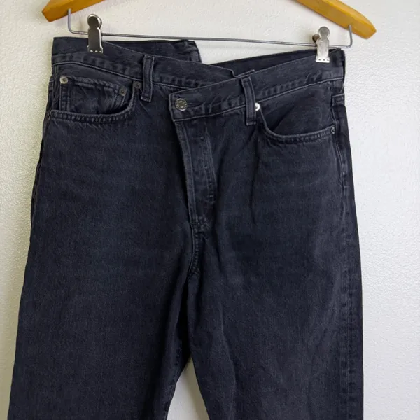 Agolde Criss Cross High Waist Jeans 29 Womens Black Shambles Cotton Frayed - Image 3