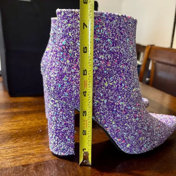 Allegra K Glitter Pointed Toe Chunky Heel Ankle Boots - Image 13