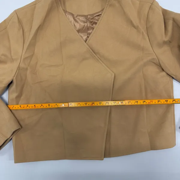 Camel Tan Cropped Blazer Jacket Khaki V-Neck Double Breasted Size XL - Image 5