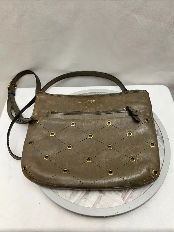 Fossil Issue No. 1954 Brown Leather Crossbody Bag Grommet Studded Purse - Image 3