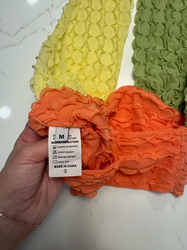 Orange, Yellow, & Green Textured Bandeau Halter Top - Image 4
