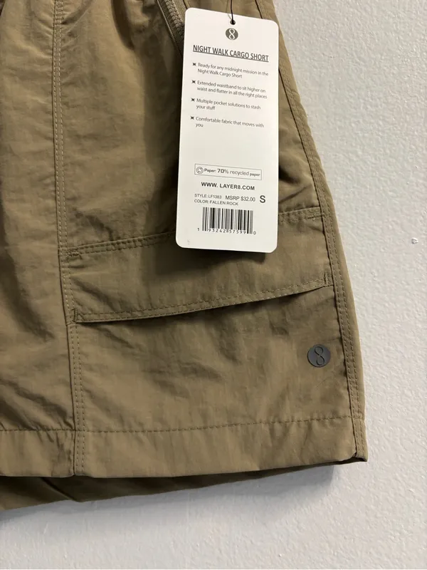 Layer 8 Night Walk Cargo Shorts Womens Small Fallen Rock Tan Nylon Hiking NWT - Image 4
