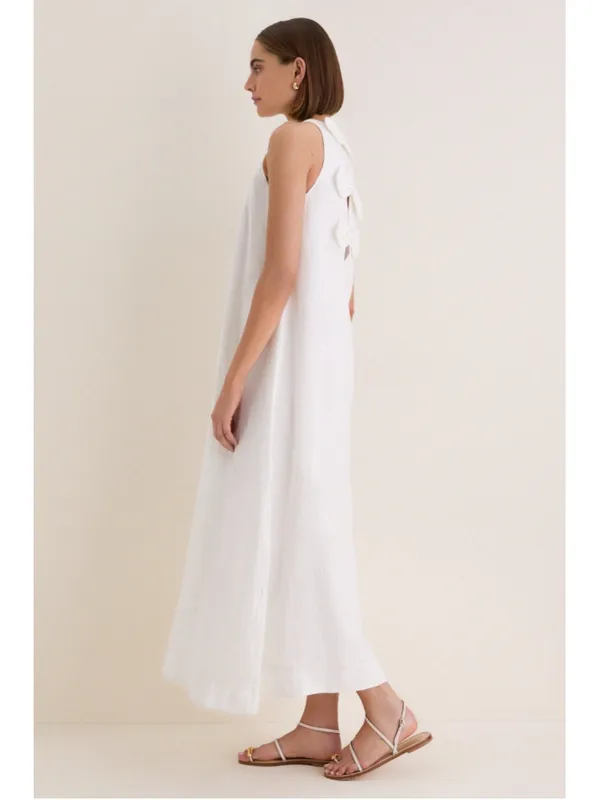 Tuckernuck White Linen Portia Dress Bow Back Breathable Classic Nautical Coastal - Image 4