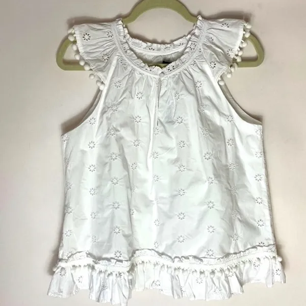 J. Crew white eyelet pompom sleeveless top size medium NWT - Image 2
