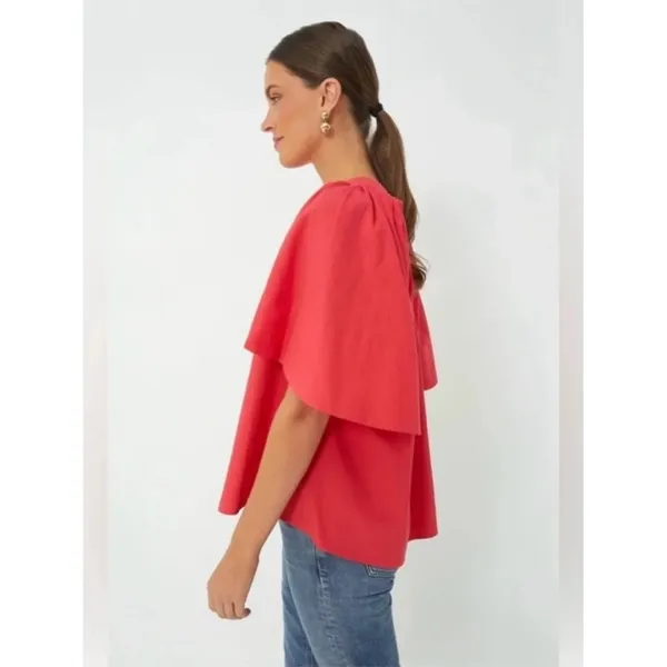 Pomander Place Tuckernuck‎ Finley Flutter Sleeve Notched Neck Pink Cotton Blouse - Image 2