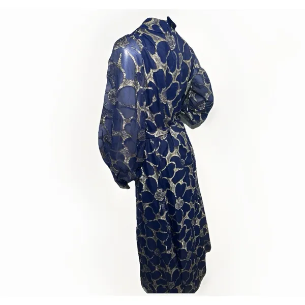 VTG CLIFTON WILHITE 18 Blue Metallic Floral Long Sleeve Gown Couture Dress - Image 6