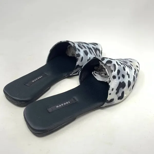Natori Adore Satin Leopard Print‎ Mules Black Gray Size US 7 - Image 6