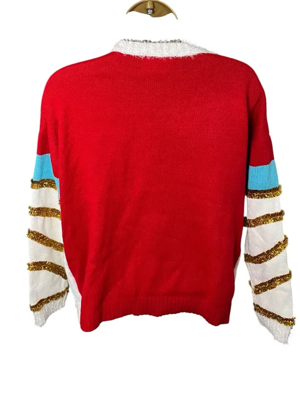 Blizzard Bay Crewneck Ugly Christmas Sweater Embellished Santa Red S - Image 7