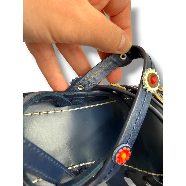 Tory Burch Marguerite Sandals 8 Navy Leather Floral Summer Casual‎ Boho - Image 14
