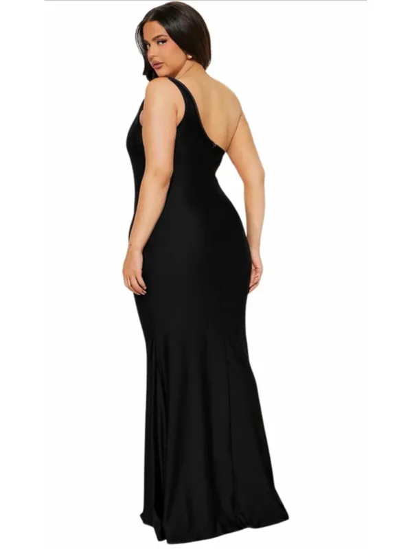 NEW Satin Formal Party Ruffle High Slit Evening Curvy Wrap Long Black Dress S - Image 5