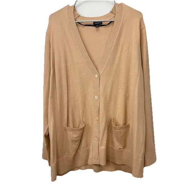 Torrid Neutral Beige V Neck‎ Pocket Button Cardigan Sweater Size 3X - Image 5