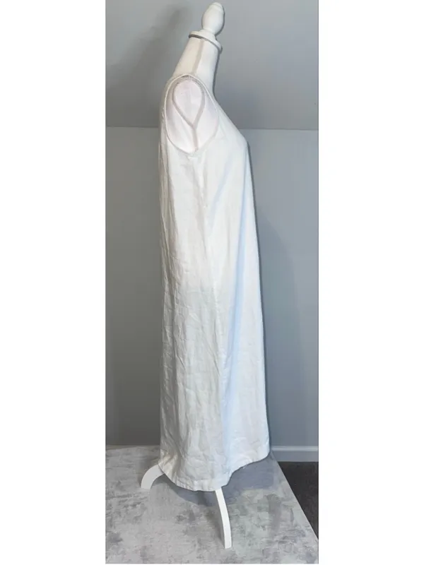 Saks Fifth Avenue White 100% Linen Sleeveless Maxi Dress S - Image 4