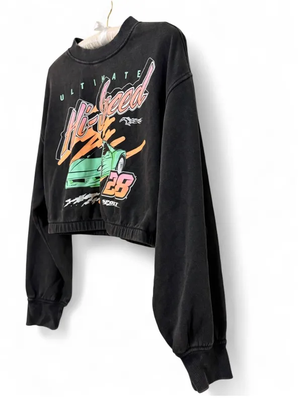 H&M Divided Women’s Ultimate Hi-Speed Racing Car Faded Black Cropped Sweater M - Image 8