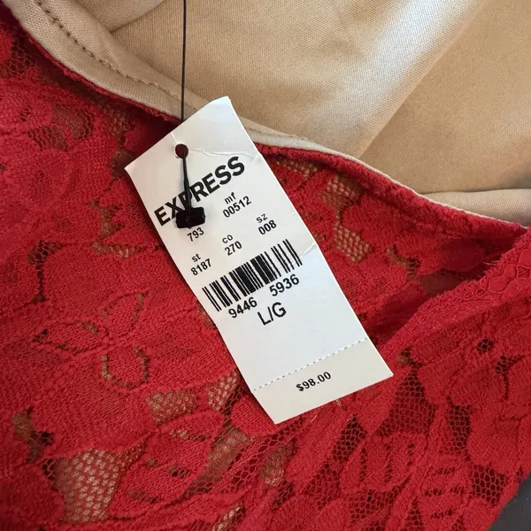 NWT Express Red‎ Lace Backless Short Long Sleeve Mini Dress Y2K Cocktail Party L - Image 8