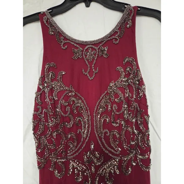 Zasa Chic by Karishma Creations Long Dark Red Hand Beaded Slit Pageant Dress 4 - Image 3