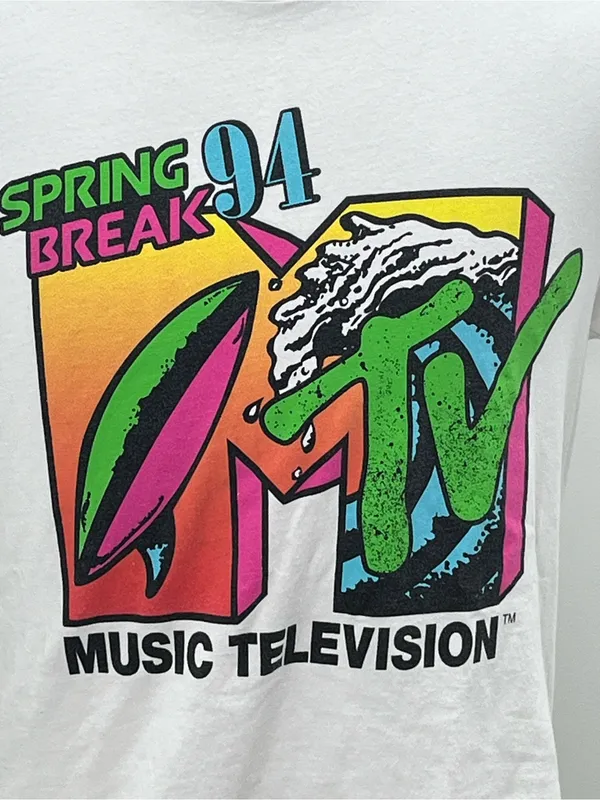 1994 MTV Spring Break White Graphic Adult Vintage T-Shirt Small - Image 2