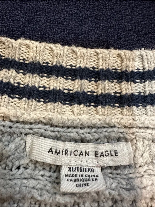 American Eagle Outfitters Gray Knit Sweater with Navy Stripe - Image 3