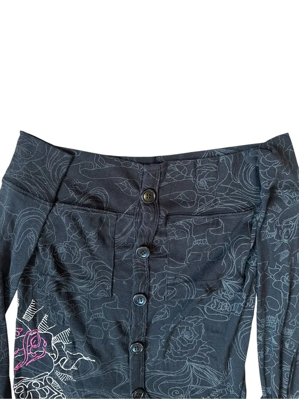 Vintage Fox Racing Cardigan Sweater Y2K Emo Tattoo Mall Goth Fairy Grunge XS - Image 3