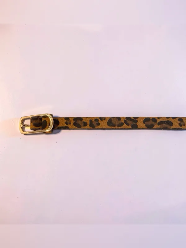 Leopard Print Skinny Belt Gold Buckle Y2K Animal Print - Image 4