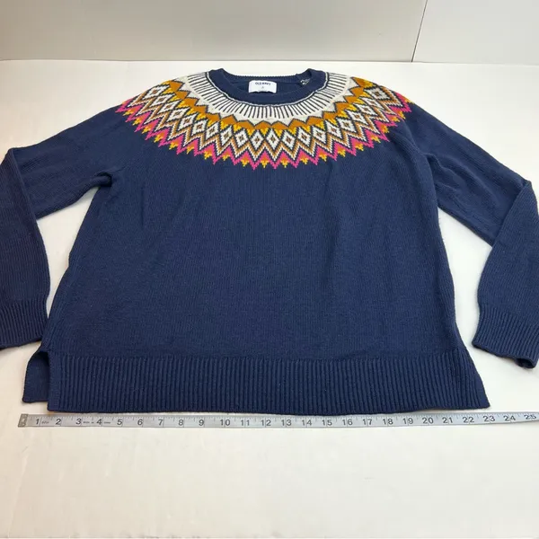 Old Navy Women Navy‎ Blue Fair Isle Long Sleeves Knit Pullover Sweater XL Tall - Image 8