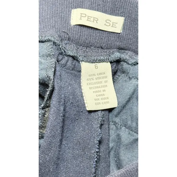 Per Se Navy Blue‎ Linen Blend Drawstring Shorts Size 6 Wood Bead Detail Cuffed - Image 6