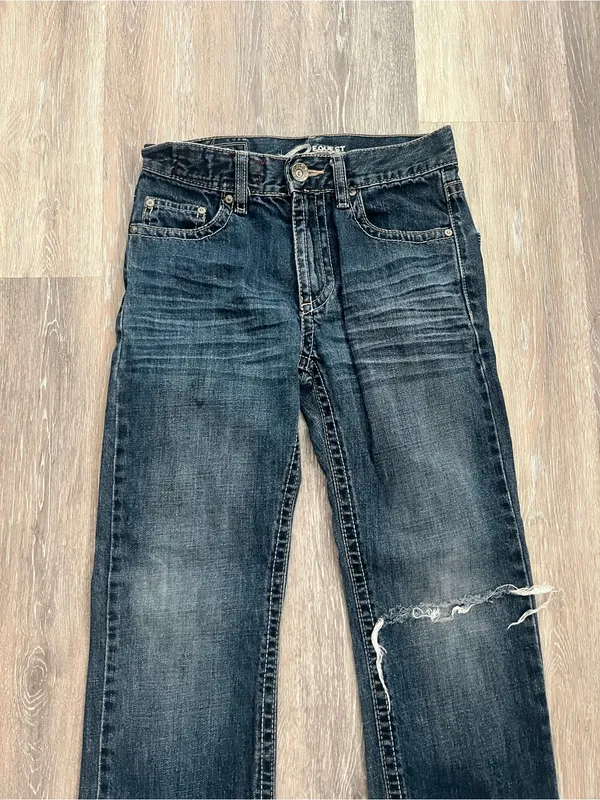 Request Jeans Girls 12 Y2K Dark Wash Distressed Straight Leg Embroidered Denim - Image 5