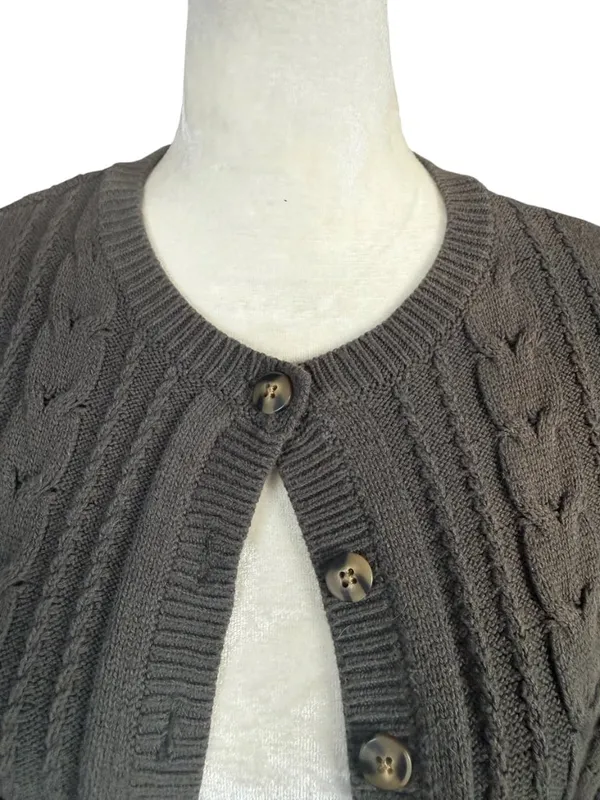 Wild Fable olive green long sleeve button down cropped cable knit sweater XS - Image 5